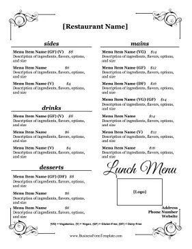 Lunch Menu Business Form Template
