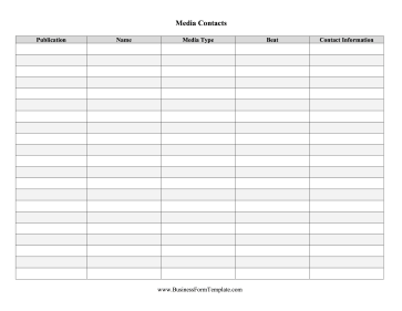 Media Contacts Business Form Template
