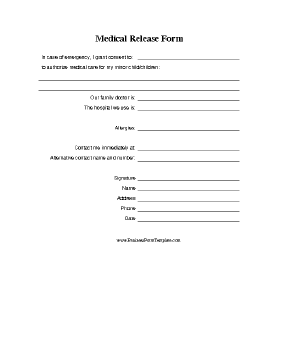 Medical Release Form For Minor Business Form Template