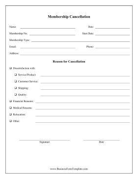 Membership Cancellation Form Business Form Template