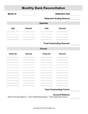 Monthly Bank Reconciliation Business Form Template
