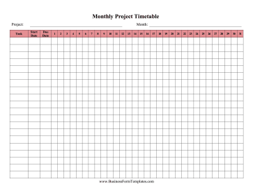 Monthly Project Timetable Business Form Template