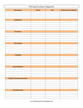 Moving Inventory Organizer Business Form Template