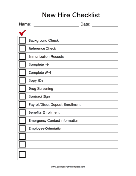 New Hire Checklist Business Form Template