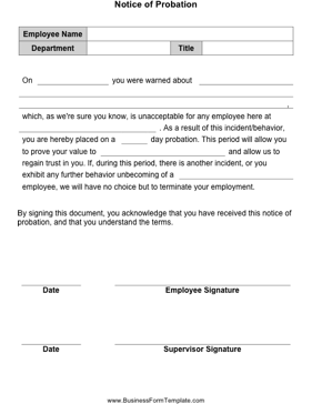 Notice of Probation Business Form Template