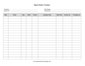 Open Orders Tracker Business Form Template