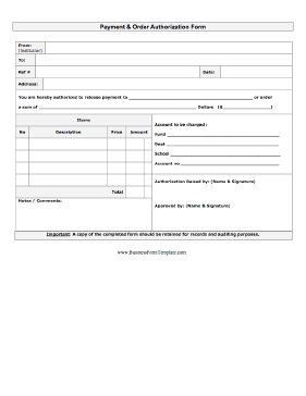 Order Authorization Form Business Form Template