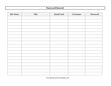 Password Record Business Form Template