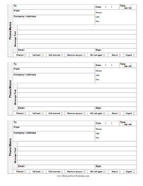 Phone Memo Business Form Template