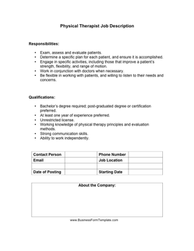 Physical Therapist Job Description Business Form Template