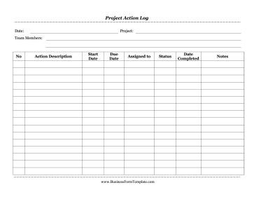 Project Action Log Business Form Template