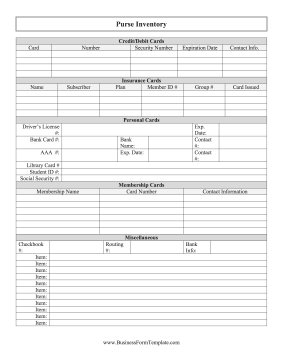 Purse Inventory Business Form Template
