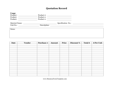 Quotation Record Business Form Template