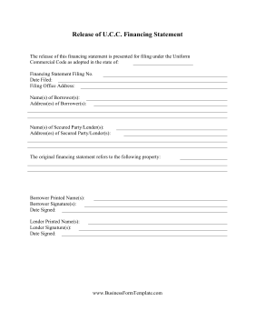 Release Of UCC Financing Statement Business Form Template