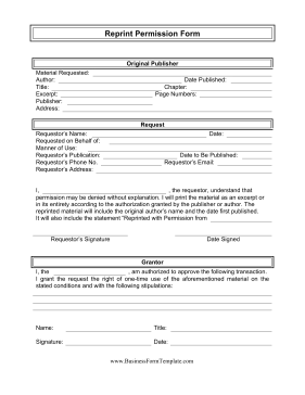 Reprint Permission Form Business Form Template
