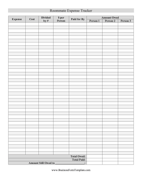 Roommate Expense Tracker Business Form Template