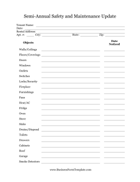 Semi Annual Safety And Maintenance Update Business Form Template