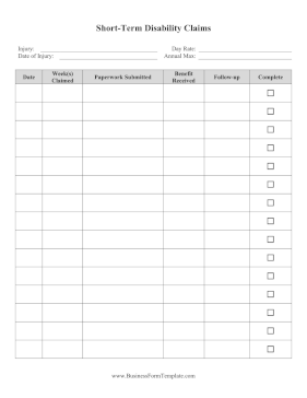 Short Term Disability Claims Tracker Business Form Template