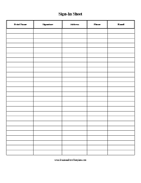 Sign In Sheet Business Form Template
