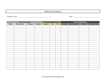 Software Inventory Business Form Template