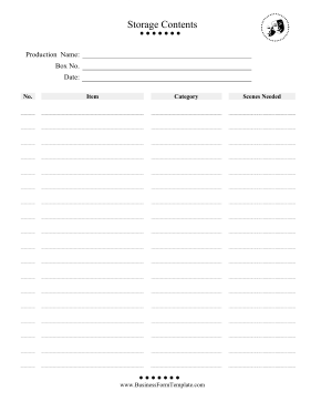 Storage Contents Tracker Business Form Template