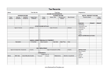 Tax Records Business Form Template