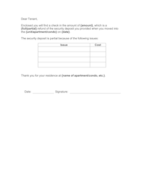 Tenant Deposit Letter Business Form Template