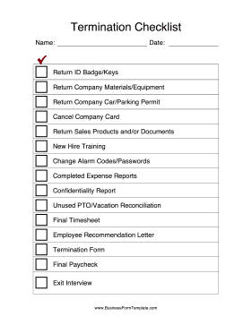 Termination Checklist Business Form Template