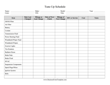 Tune-Up Schedule Business Form Template