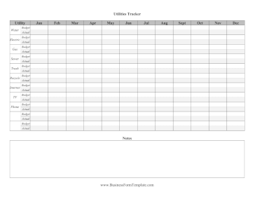 Utilities Annual Use Tracker With Budget Business Form Template