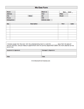 We Owe Form Business Form Template