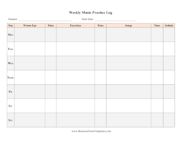 Weekly Music Practice Log Business Form Template