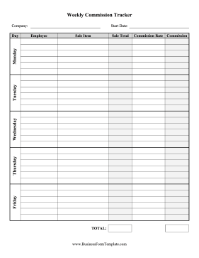 Weekly Sales Commission Tracker Business Form Template