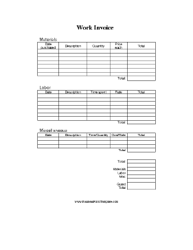Work Invoice Labor Business Form Template