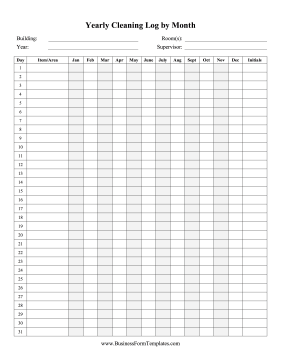 Yearly Cleaning Log Business Form Template