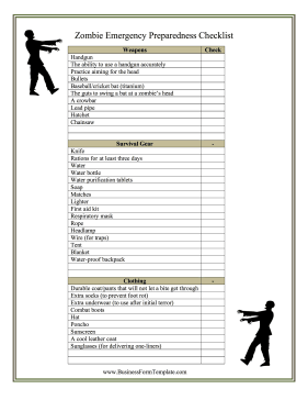 Zombie Survival Checklist Business Form Template