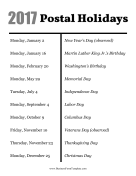 Postal Holidays