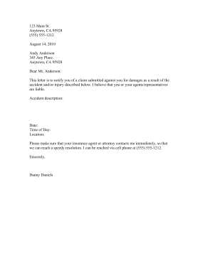 Accident Claim letter Business Form Template