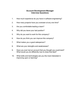 Account Development Manager Interview Questions Business Form Template