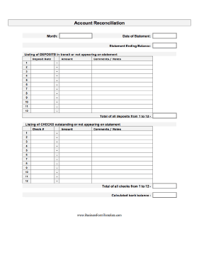 Account Reconciliation Form Business Form Template