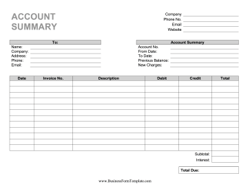 Account Statement Business Form Template