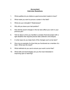 Accountant Interview Questions Business Form Template
