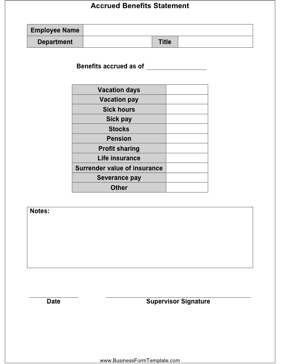 Accrued Benefits Statement Business Form Template