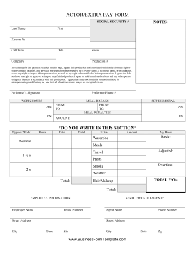 Actor Pay Form Business Form Template