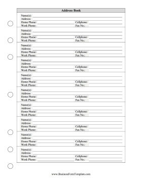 Address Book Business Form Template