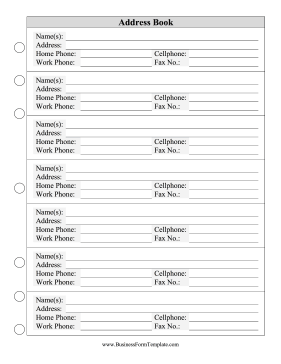 Address Book Large Print Business Form Template