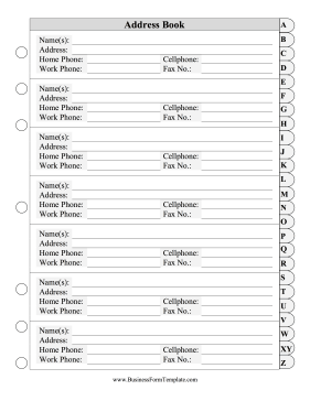 Address Book Large Print Tabs Business Form Template