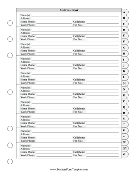 Printable Detailed Address Book Template