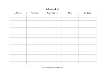 Address List Business Form Template