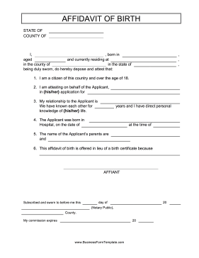 Affidavit Of Birth Business Form Template